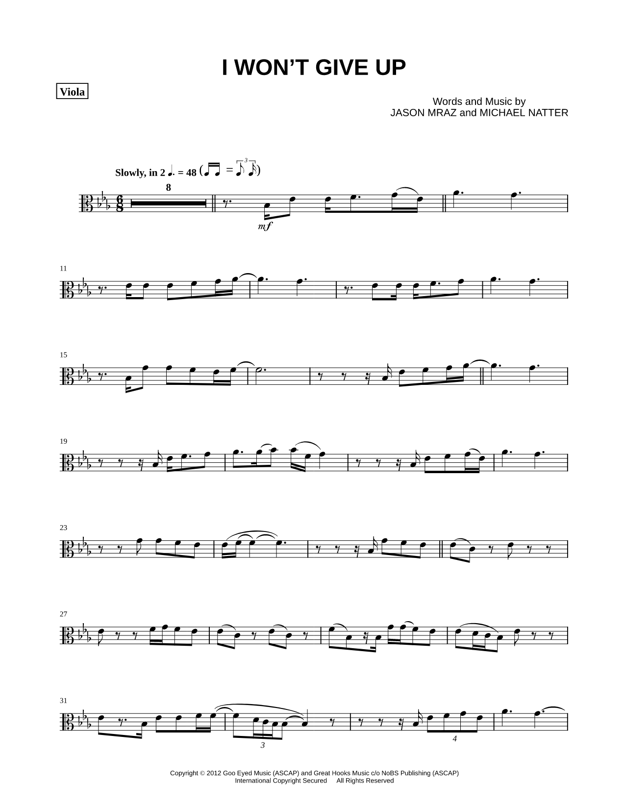 I Won't Give Up - Viola
