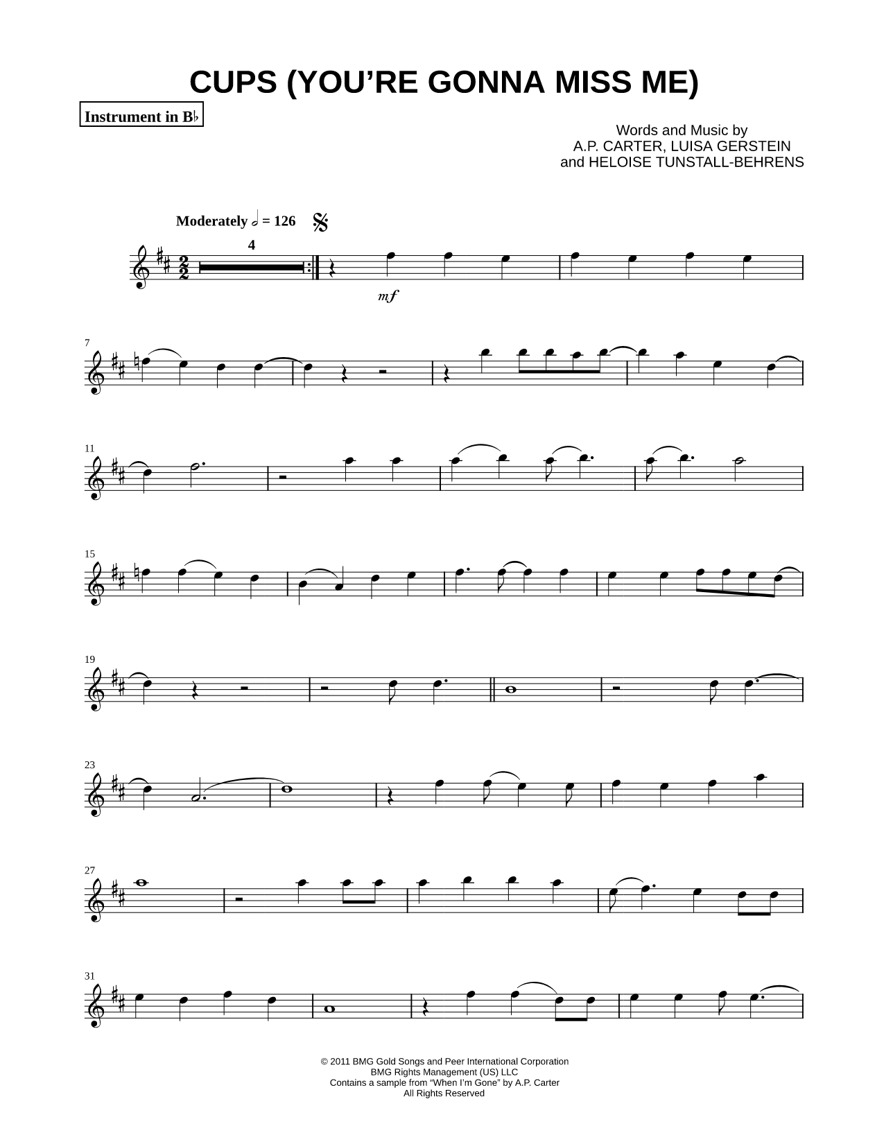 Cups (You're Gonna Miss Me) - Bb Instrument