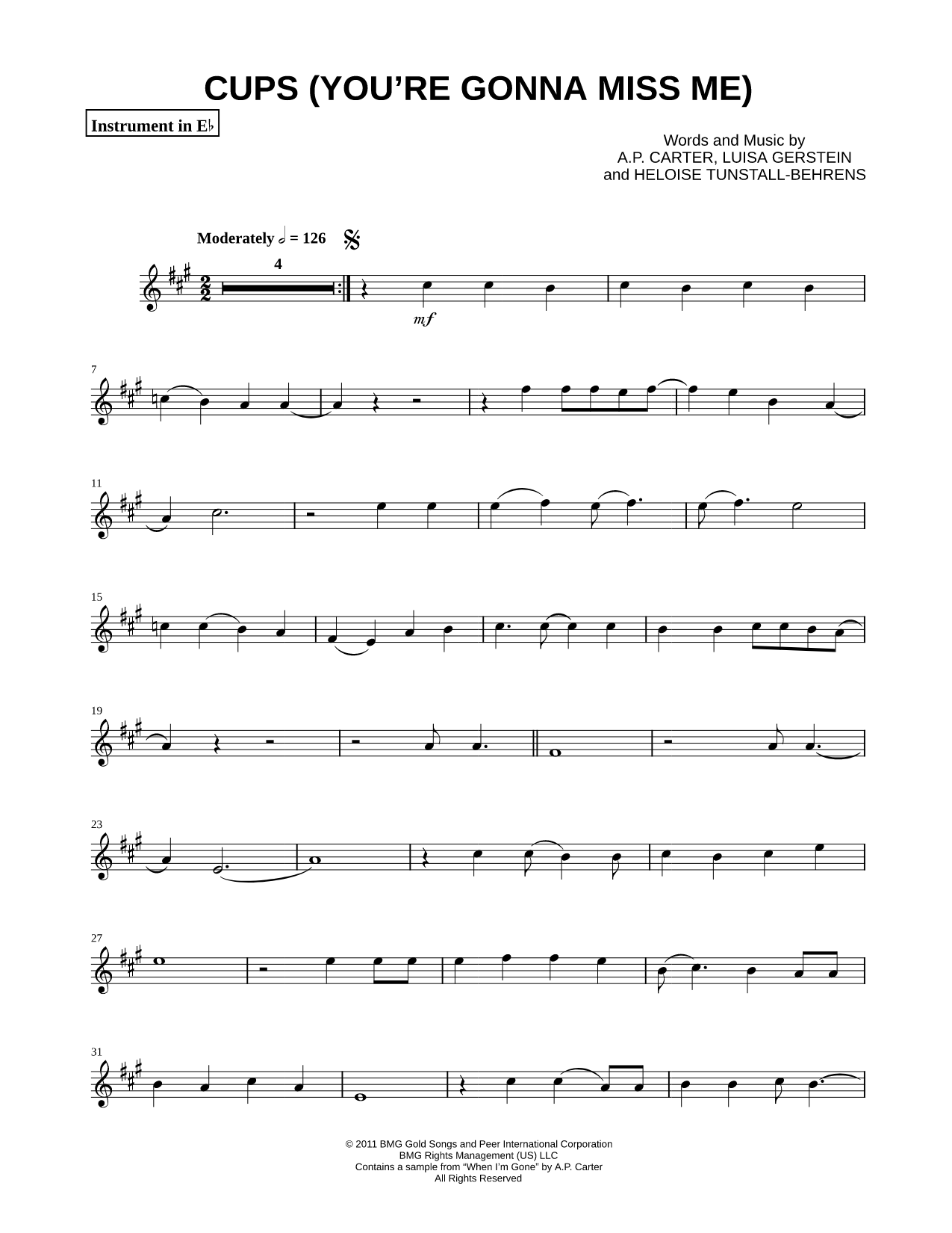 Cups (You're Gonna Miss Me) - Eb Instrument