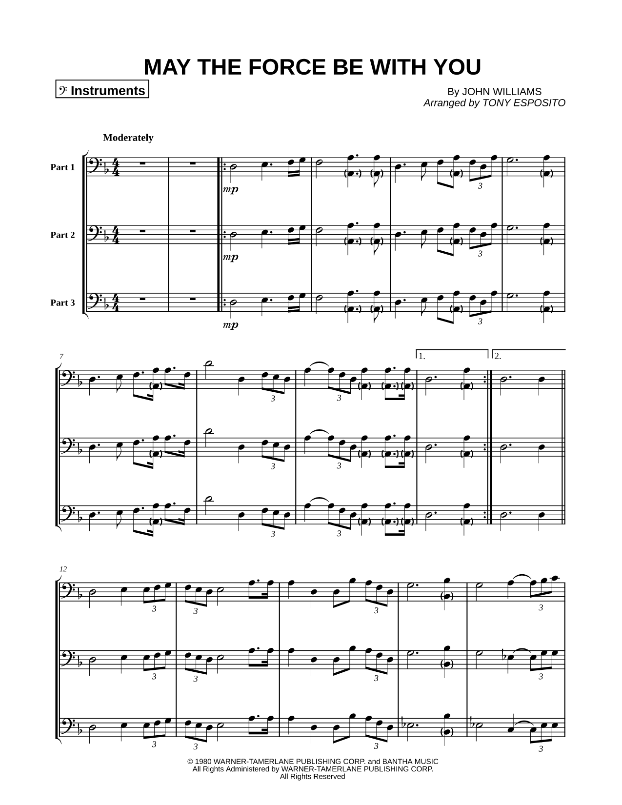 May the Force Be With You - Bass Clef Instrument Trio