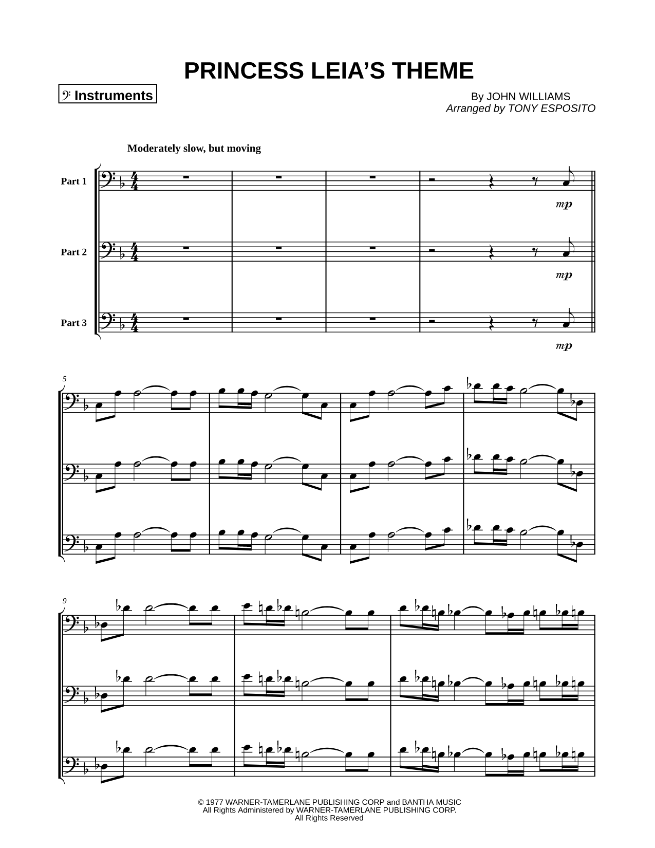 Princess Leia's Theme - Bass Clef Instrument Trio