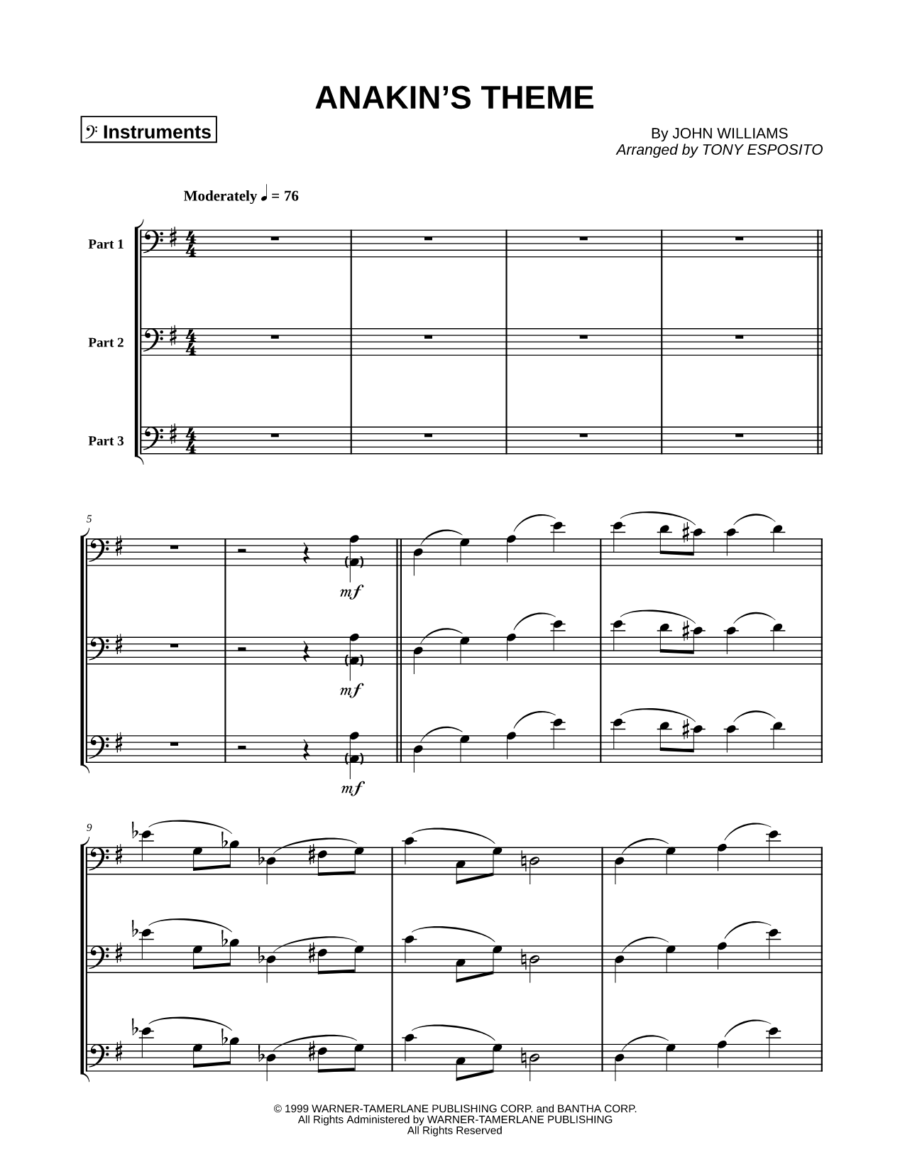 Anakin's Theme - Bass Clef Instrument Trio