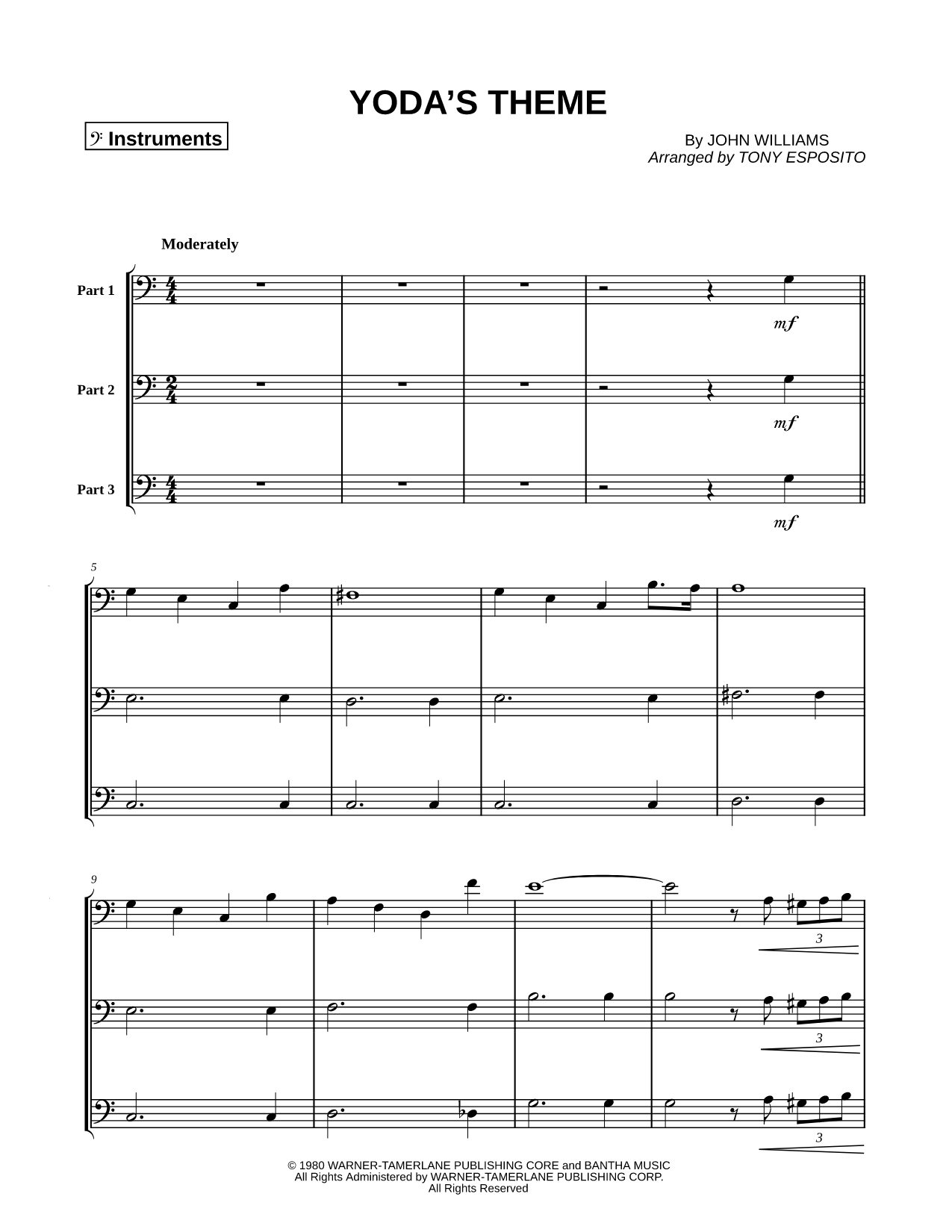 Yoda's Theme - Bass Clef Instrument Trio