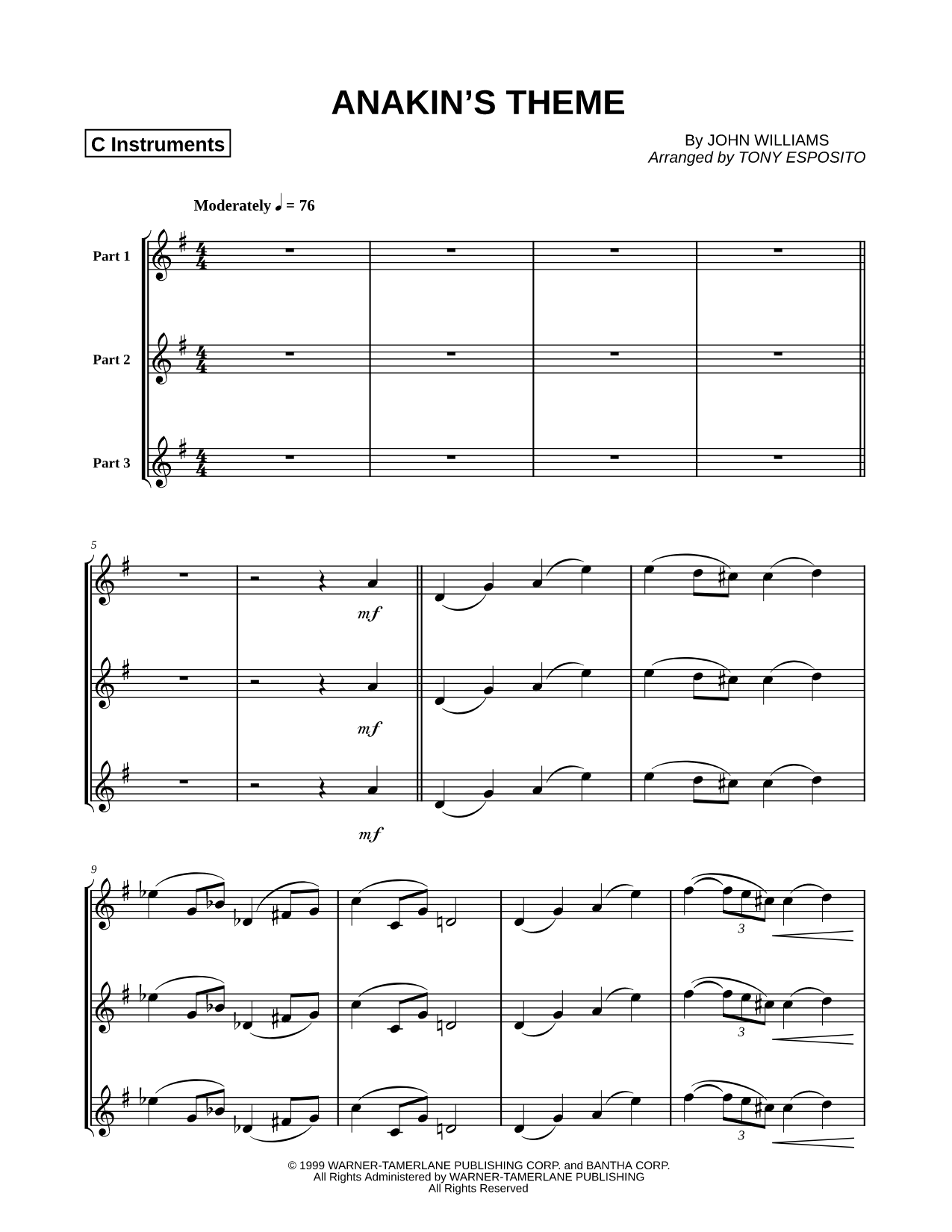 Anakin's Theme - C Instrument Trio