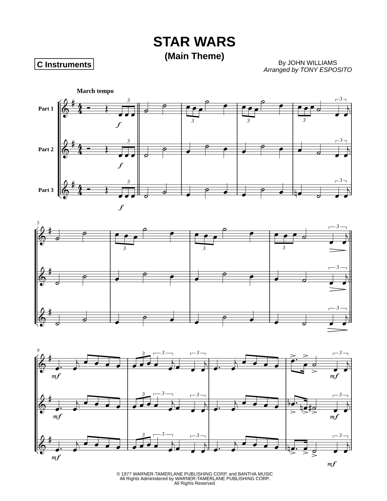 Star Wars (Main Theme) - C Instrument Trio