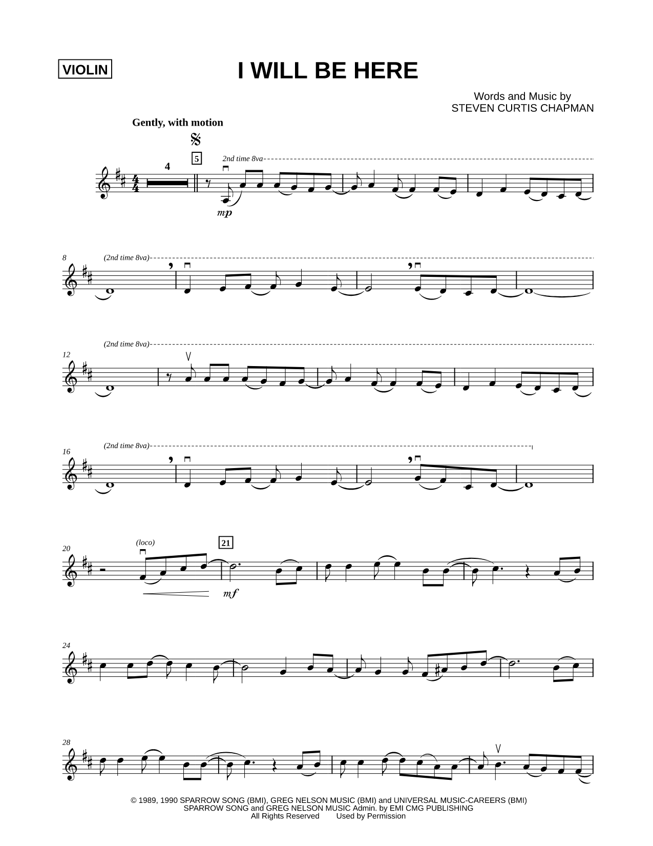 I Will Be Here - Violin