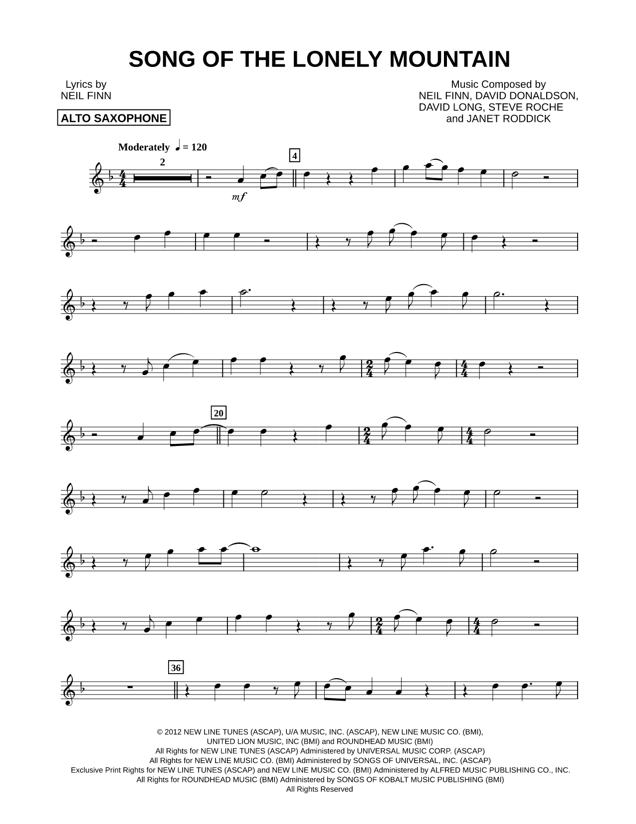 Song of the Lonely Mountain - Alto Saxophone
