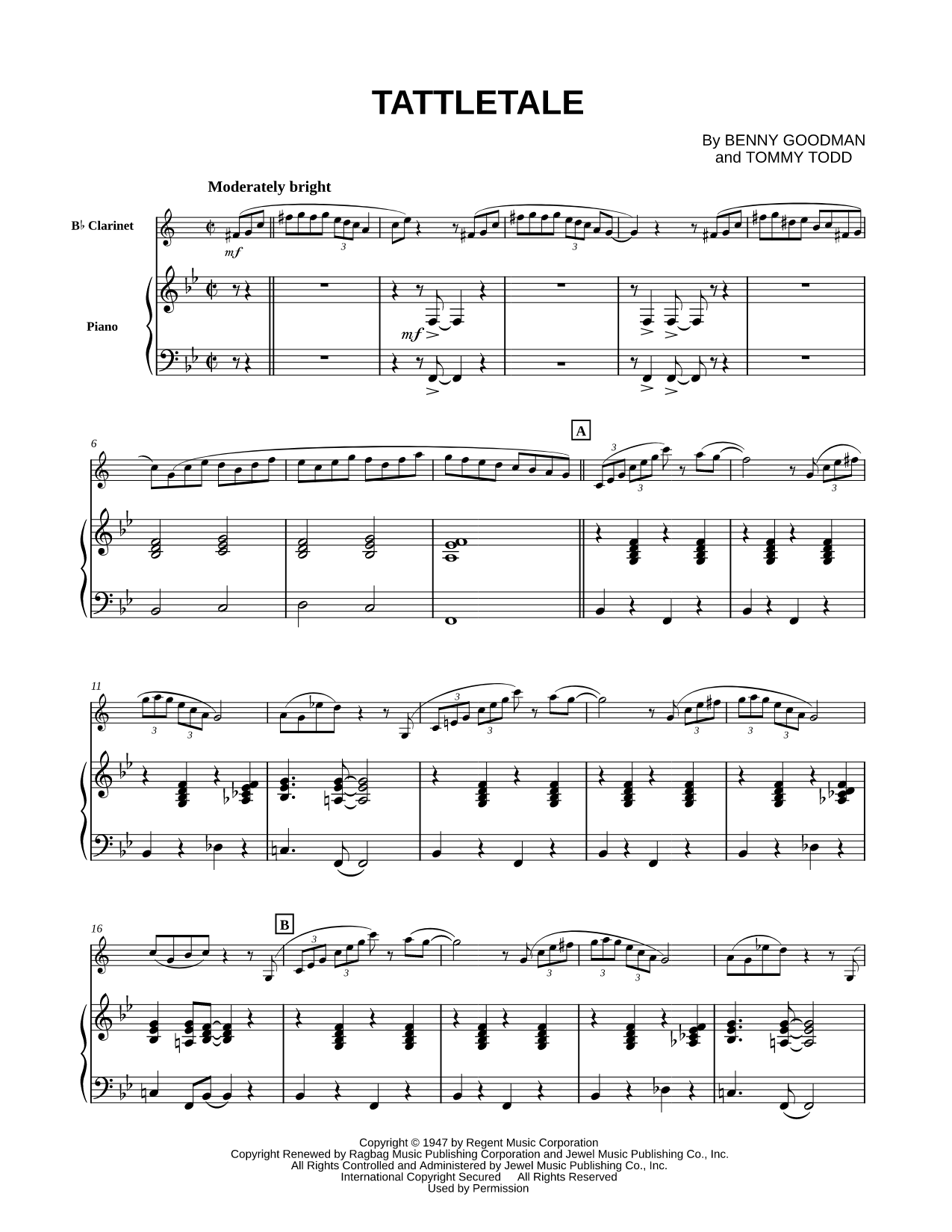 Tattletale - Piano Accompaniment