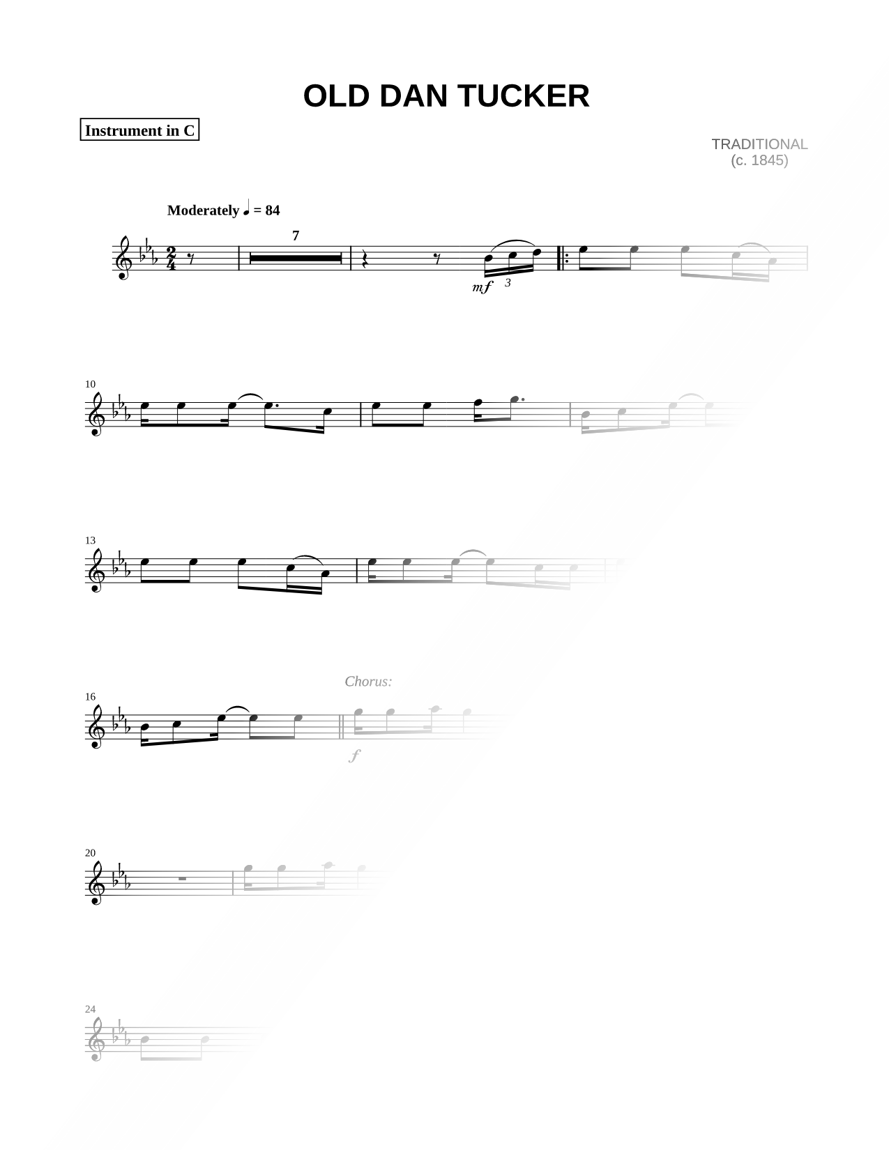 Old Dan Tucker - C Instrument