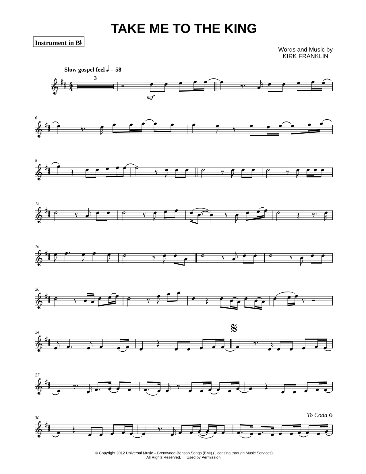 Take Me to the King - Bb Instrument