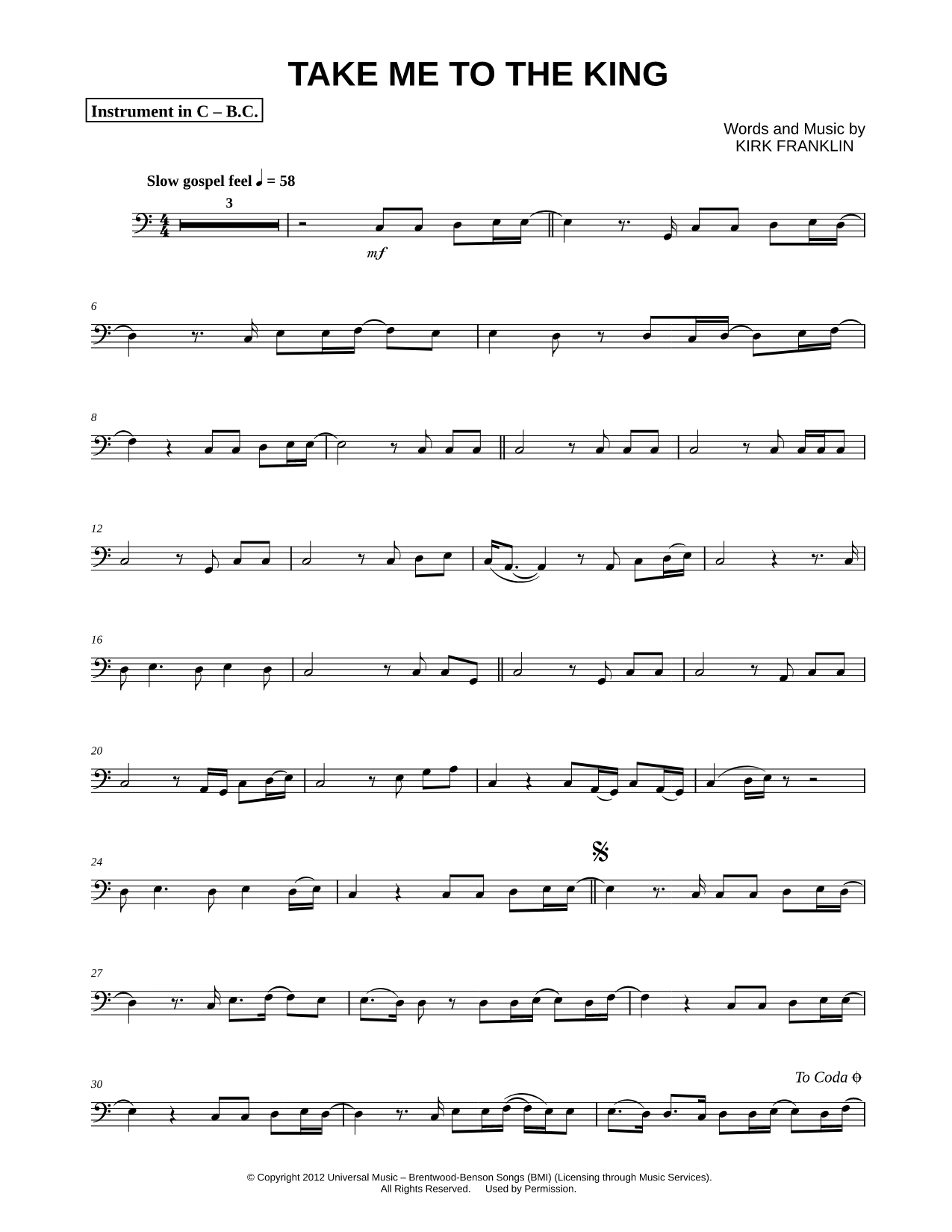 Take Me to the King - Bass Clef Instrument