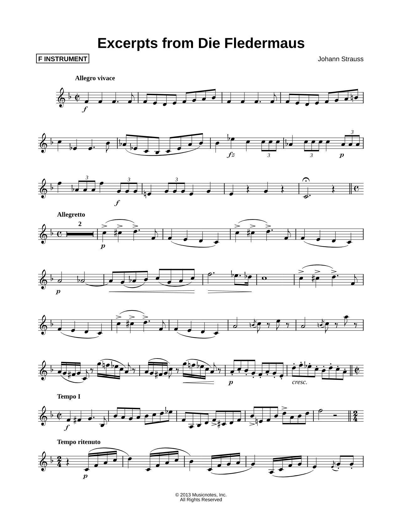 Excerpts from Die Fledermaus - F Instrument
