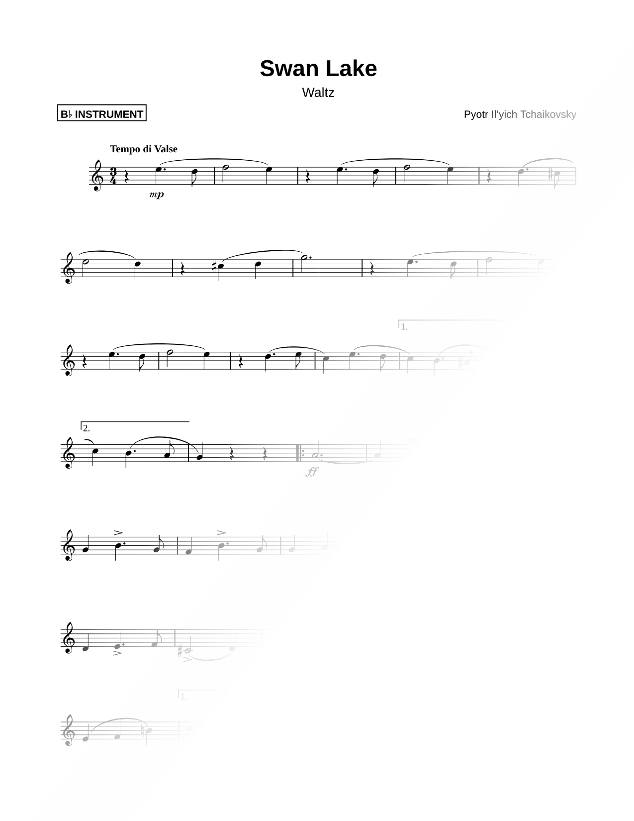 Swan Lake, Op. 20 (Waltz) - Bb Instrument