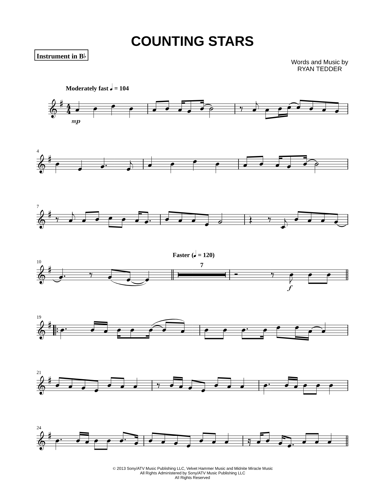 Counting Stars - Bb Instrument