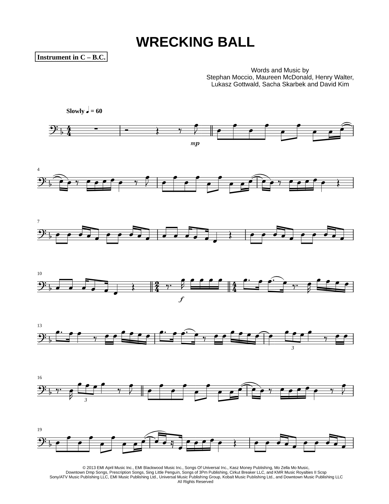 Wrecking Ball - Bass Clef Instrument