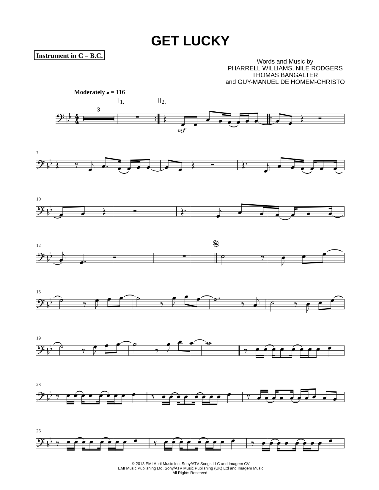 Get Lucky - Bass Clef Instrument