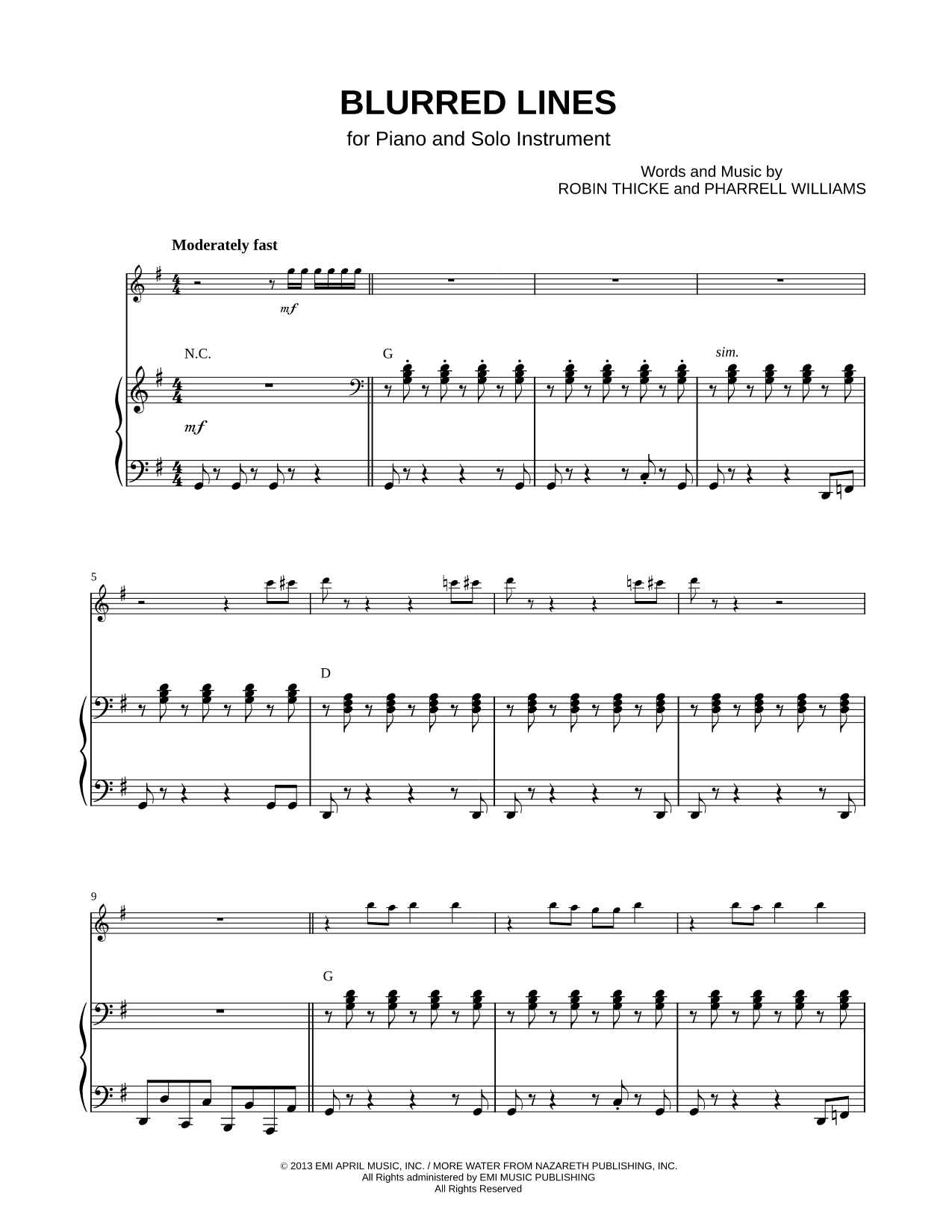 Blurred Lines - Piano Accompaniment