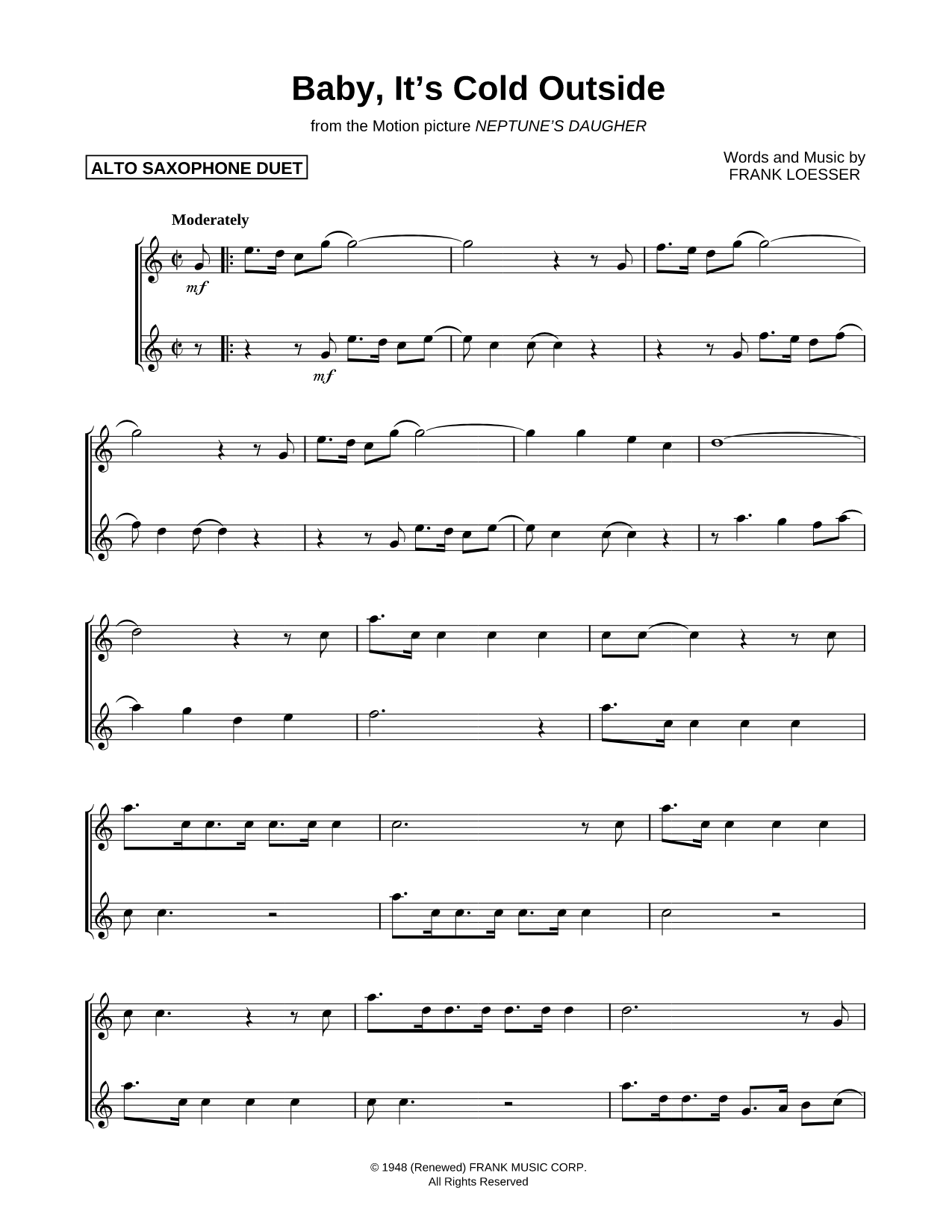 Baby, It's Cold Outside - Alto Saxophone Duet