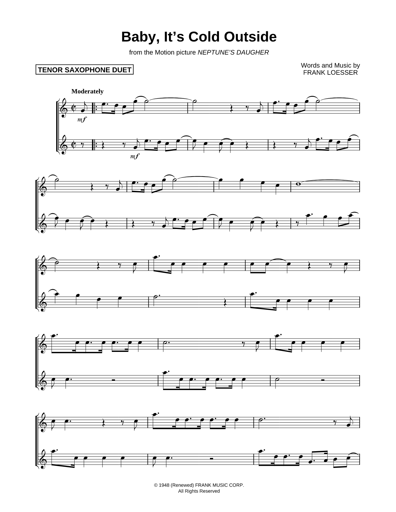 Baby, It's Cold Outside - Tenor Saxophone Duet