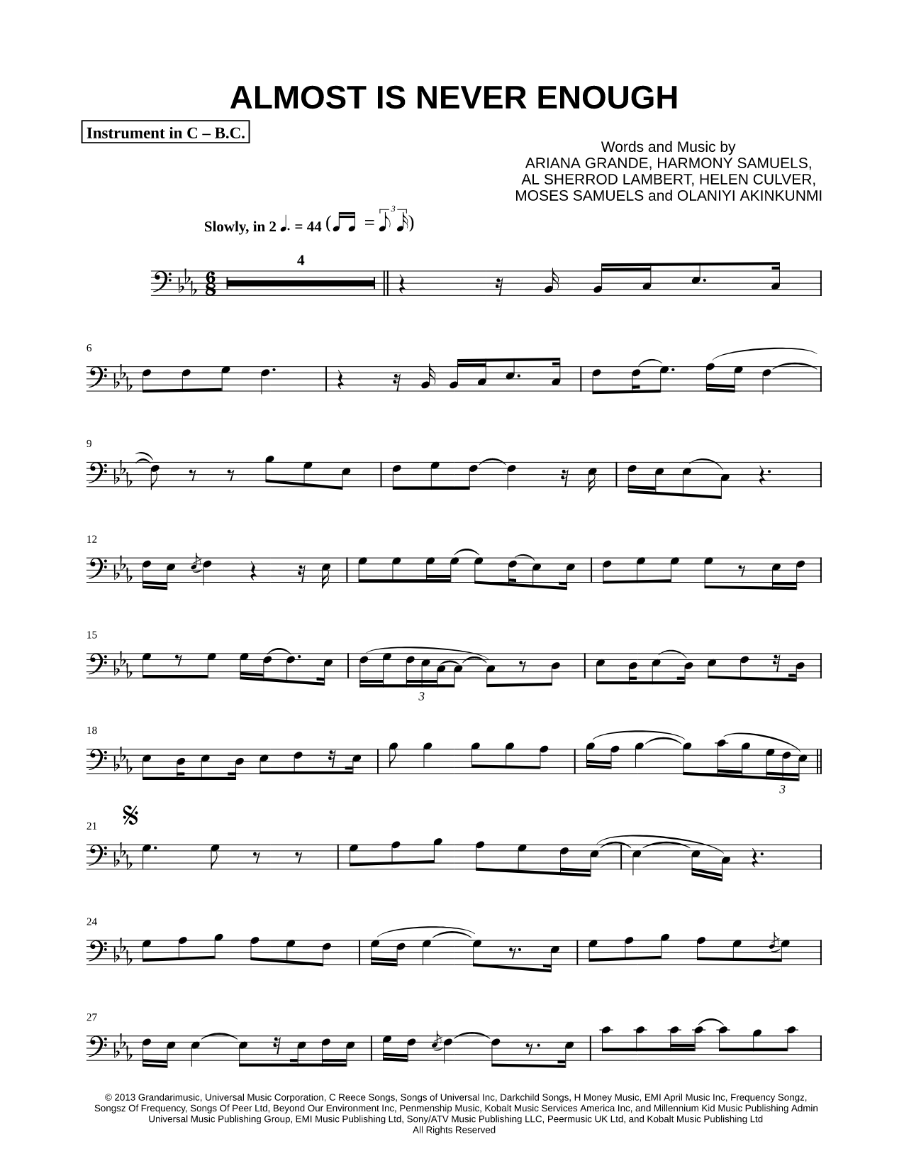 Almost Is Never Enough - Bass Clef Instrument