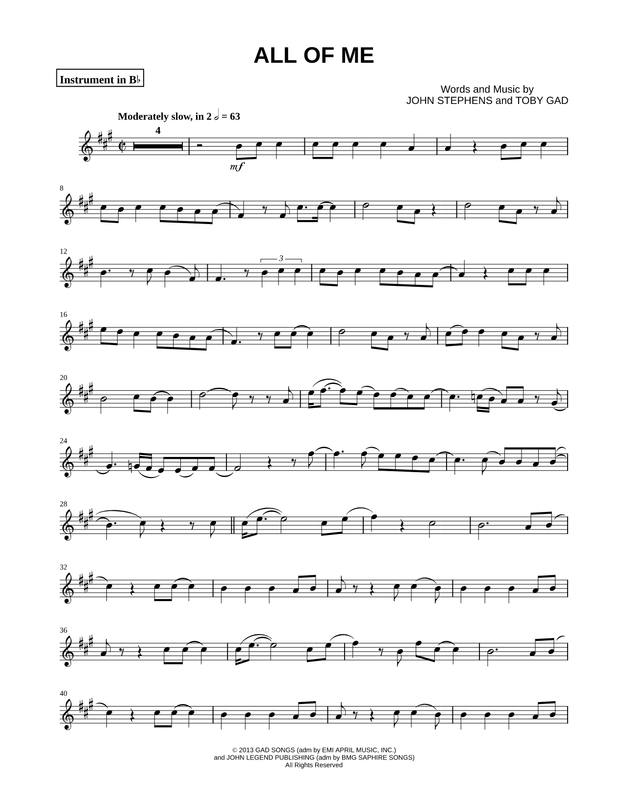 All of Me - Bb Instrument