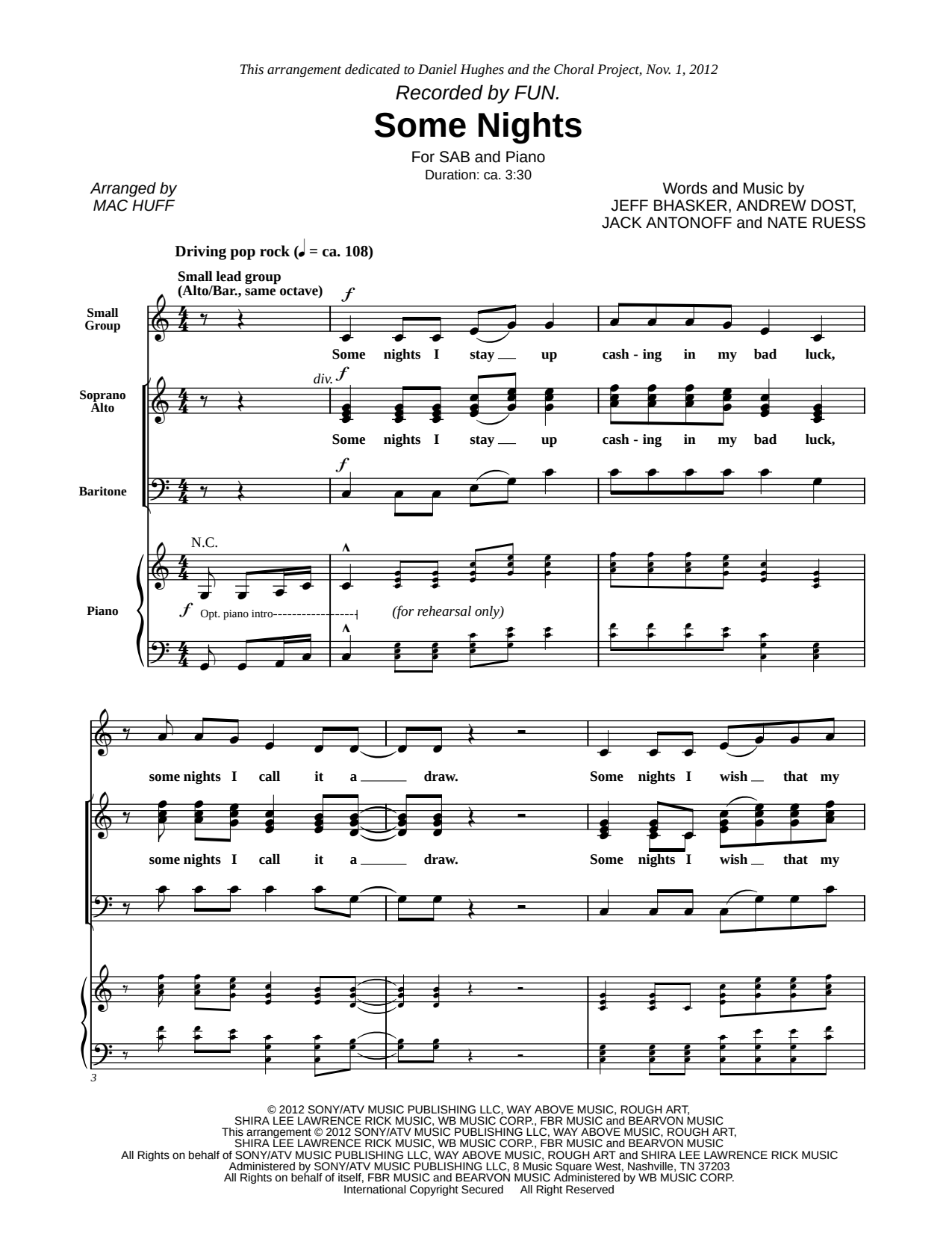 Some Nights Sheet Music — SAB Choir + Piano
