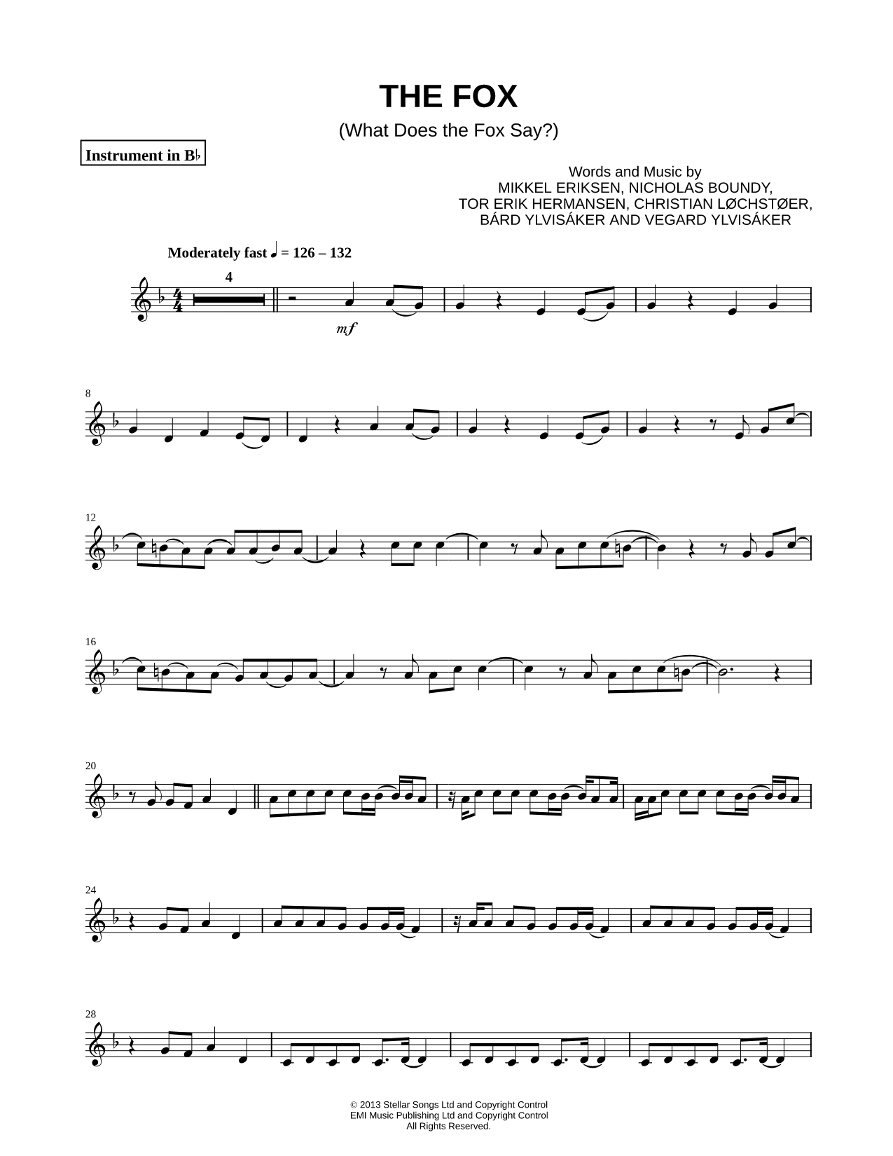 The Fox (What Does the Fox Say?) - Bb Instrument