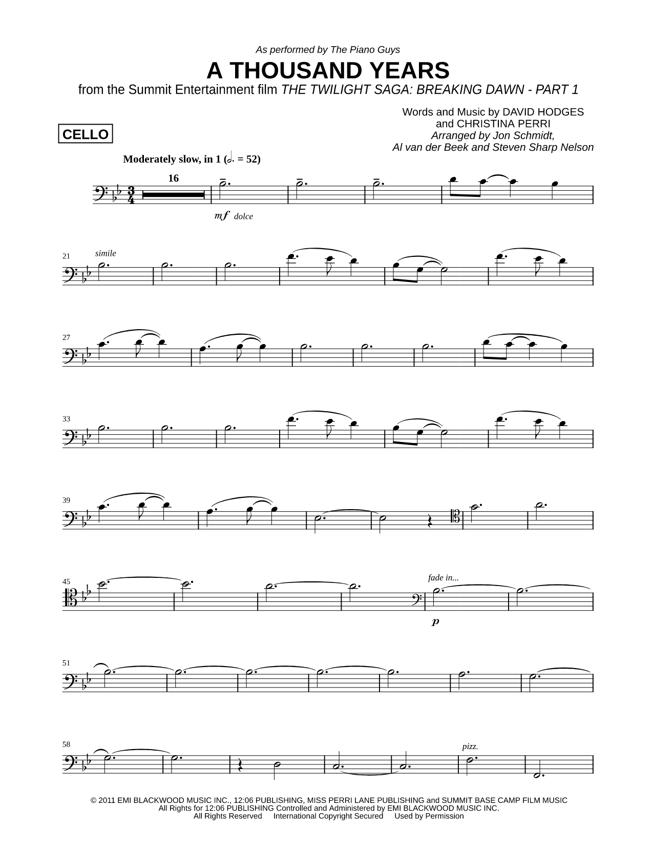 A Thousand Years - Cello part