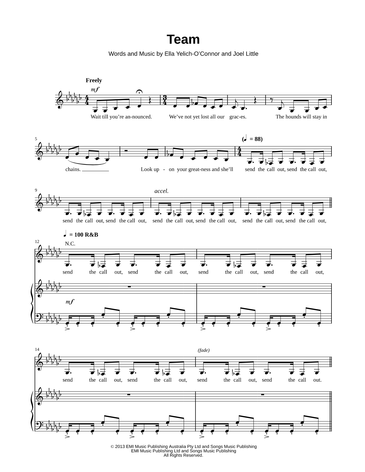 Team Sheet Music — Piano/Vocal/Chords, Singer Pro
