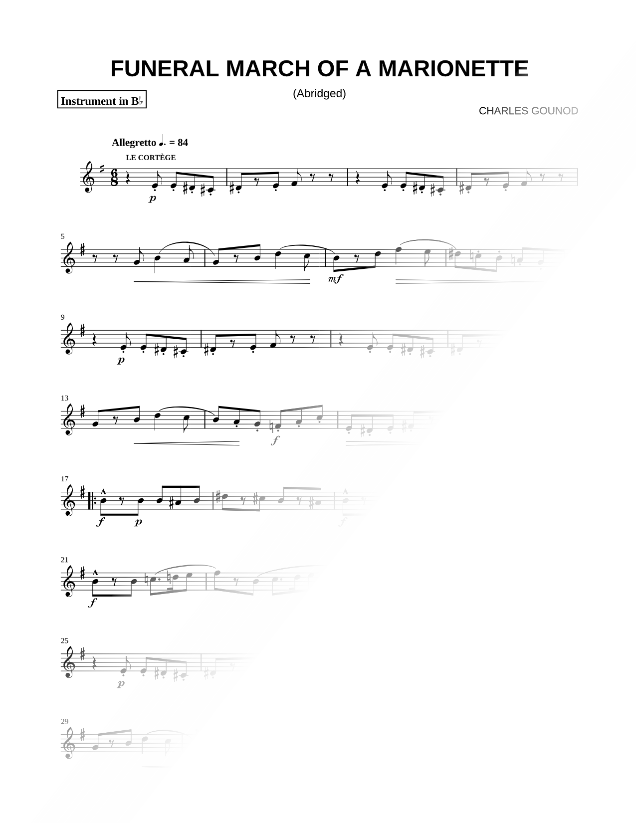 Funeral March of a Marionette - Bb Instrument