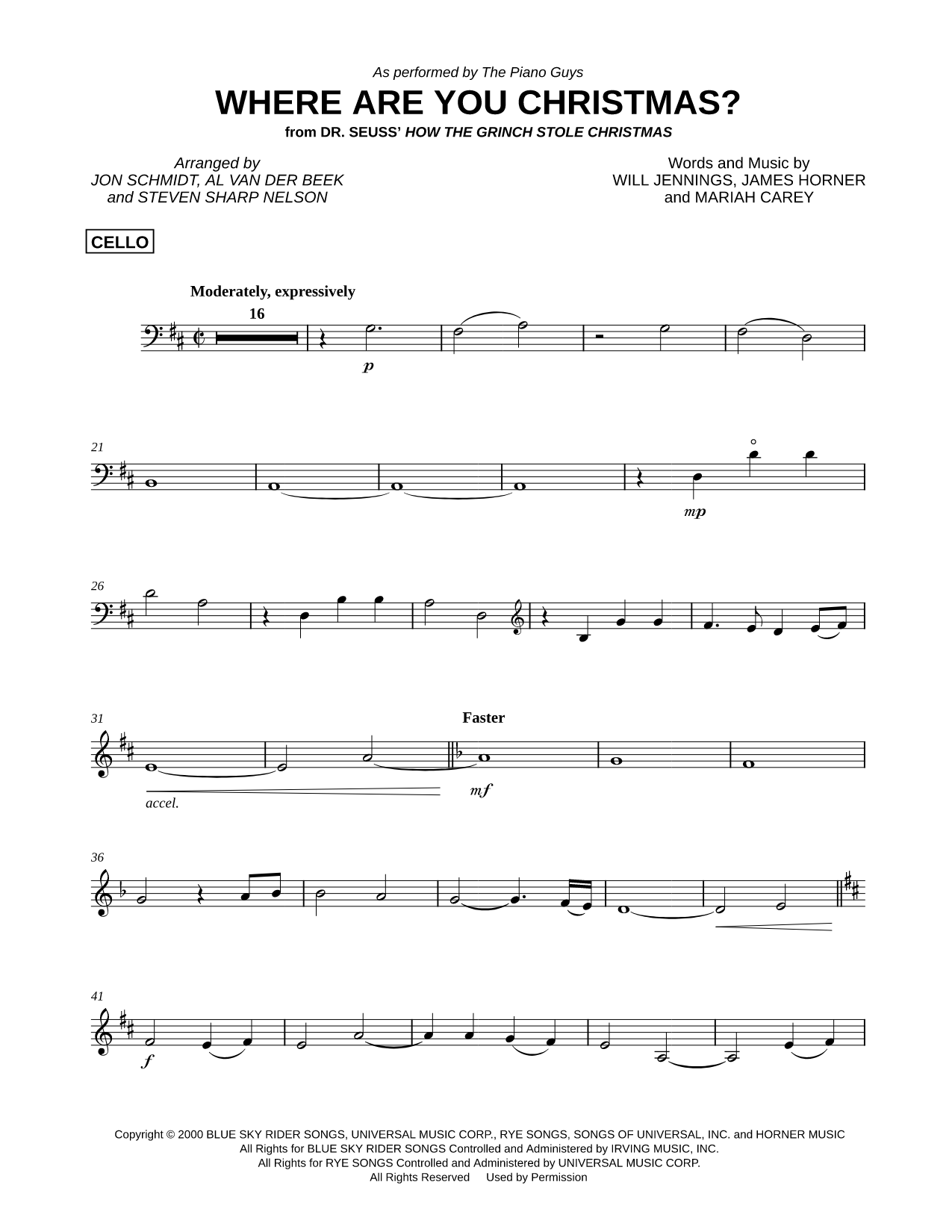 Where Are You Christmas? - Cello part