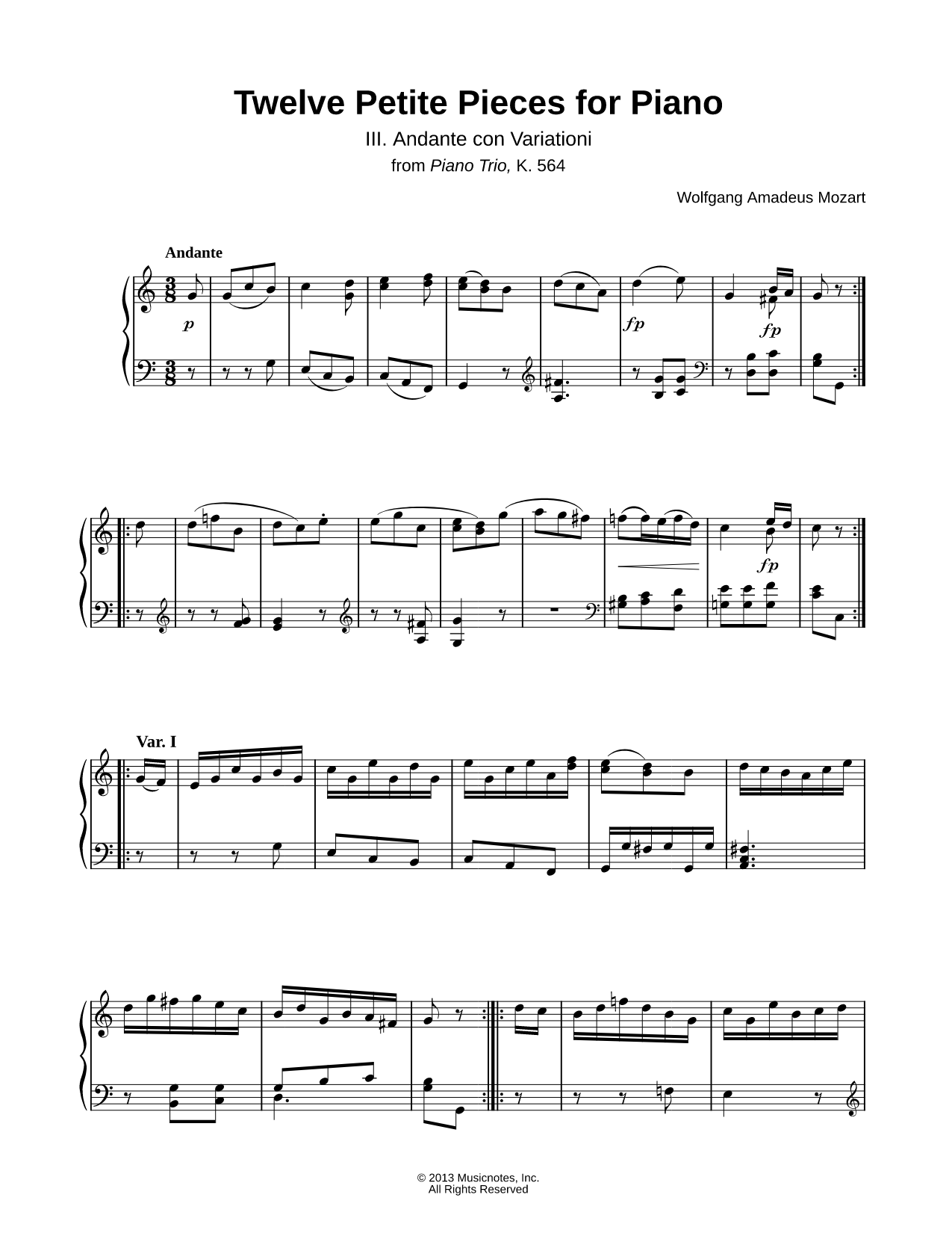 Twelve Petite Pieces for Piano: III. Andante Variations