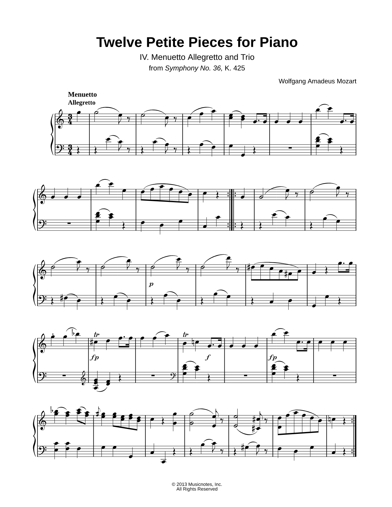 Twelve Petite Pieces for Piano: IV. Menuetto