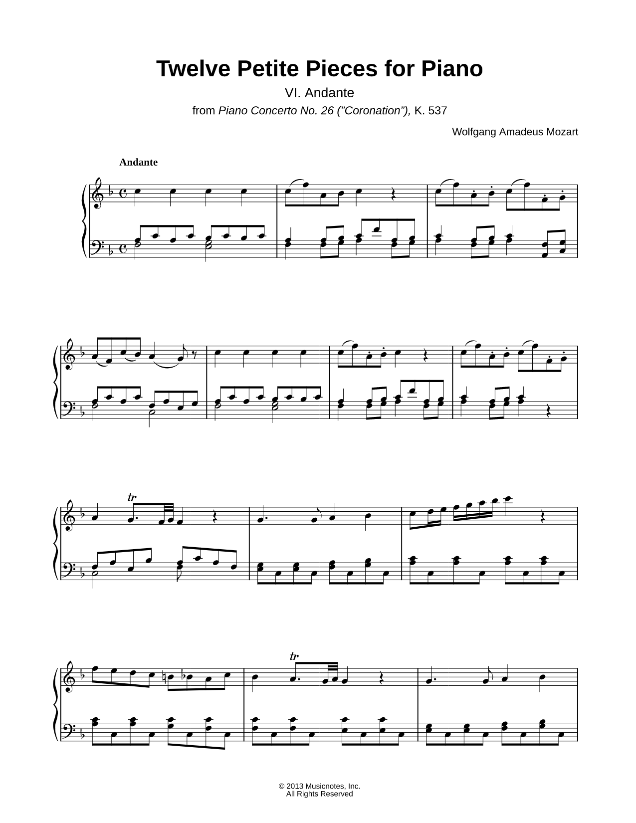Twelve Petite Pieces for Piano: VI. Andante