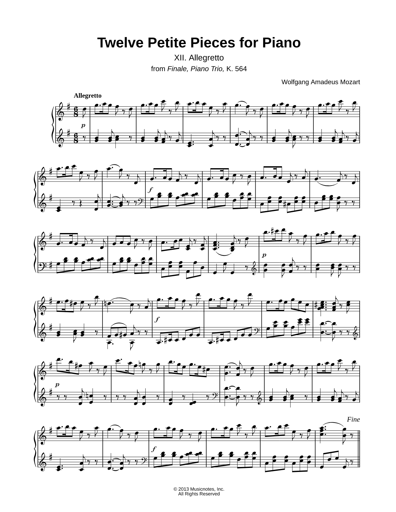 Twelve Petite Pieces for Piano: XII. Allegretto