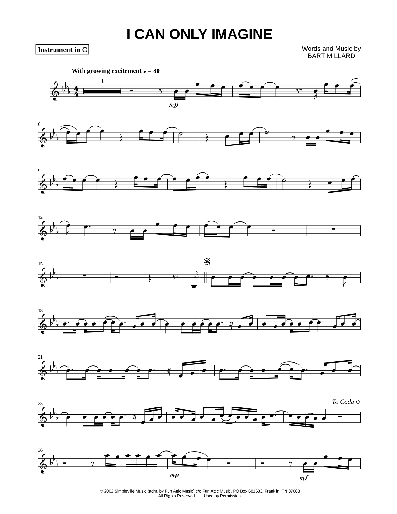 I Can Only Imagine - C Instrument