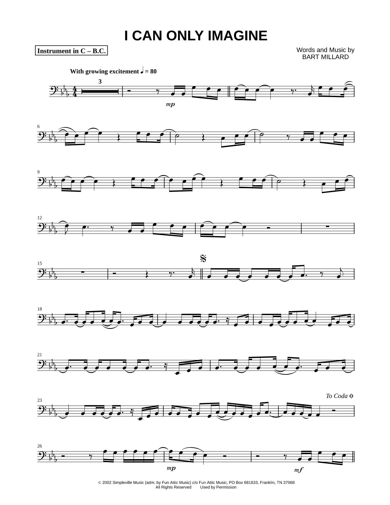 I Can Only Imagine - Bass Clef Instrument