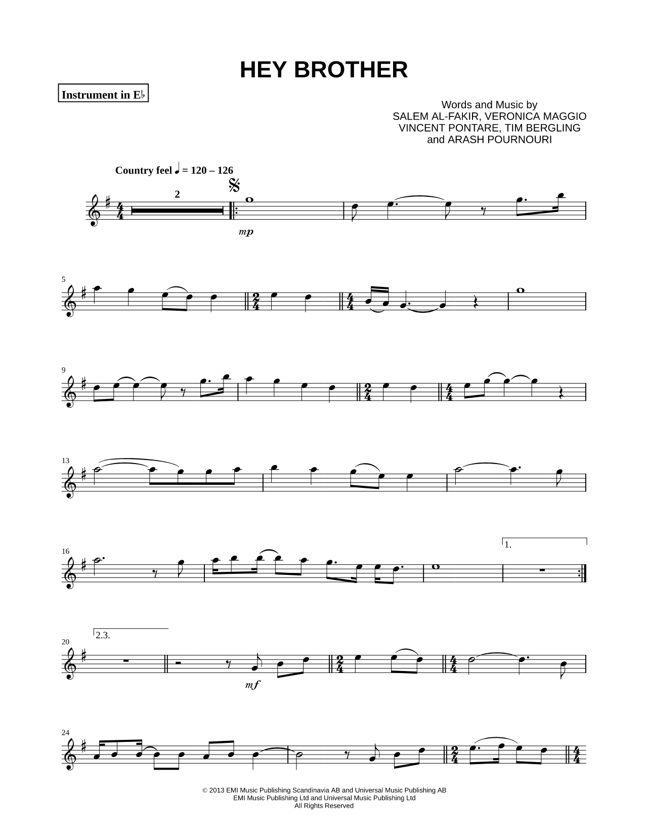 Hey Brother - Eb Instrument