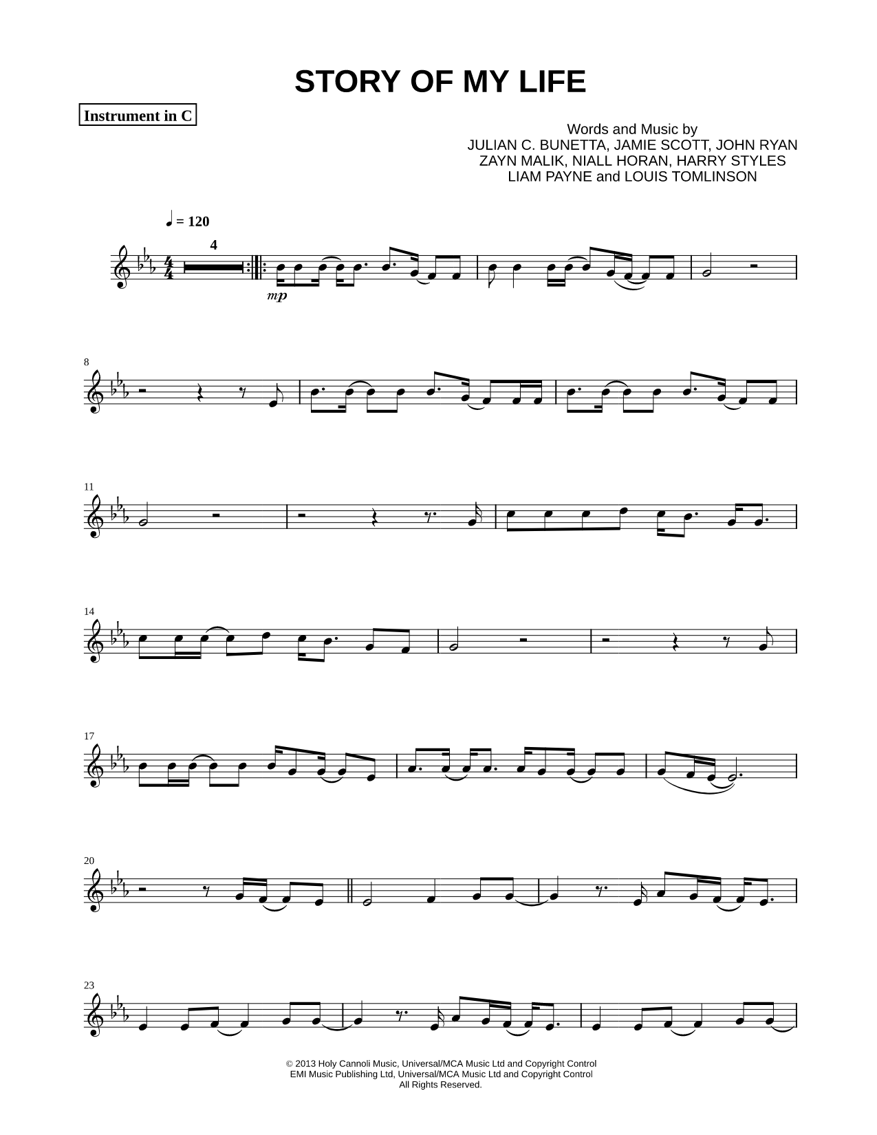 Story of My Life - C Instrument