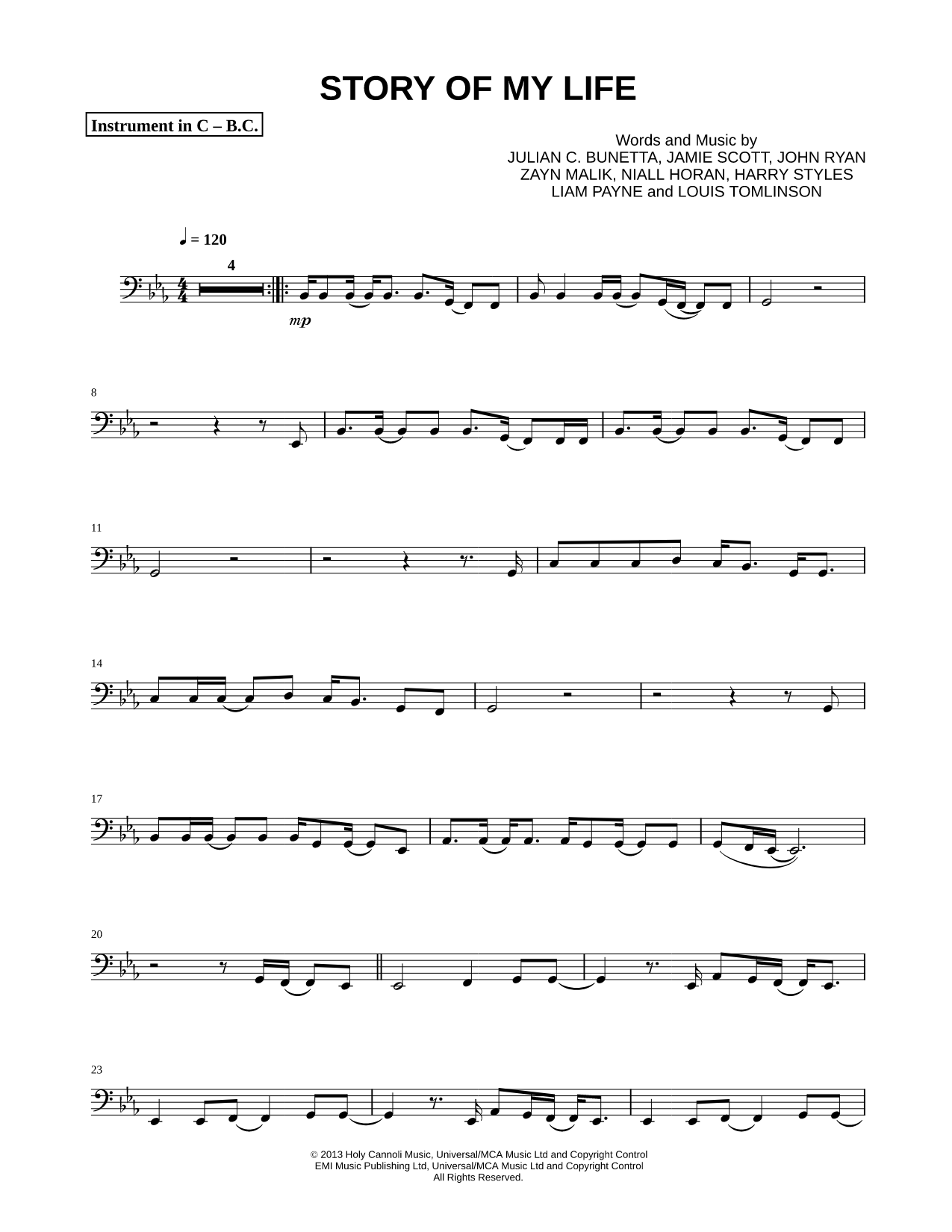 Story of My Life - Bass Clef Instrument