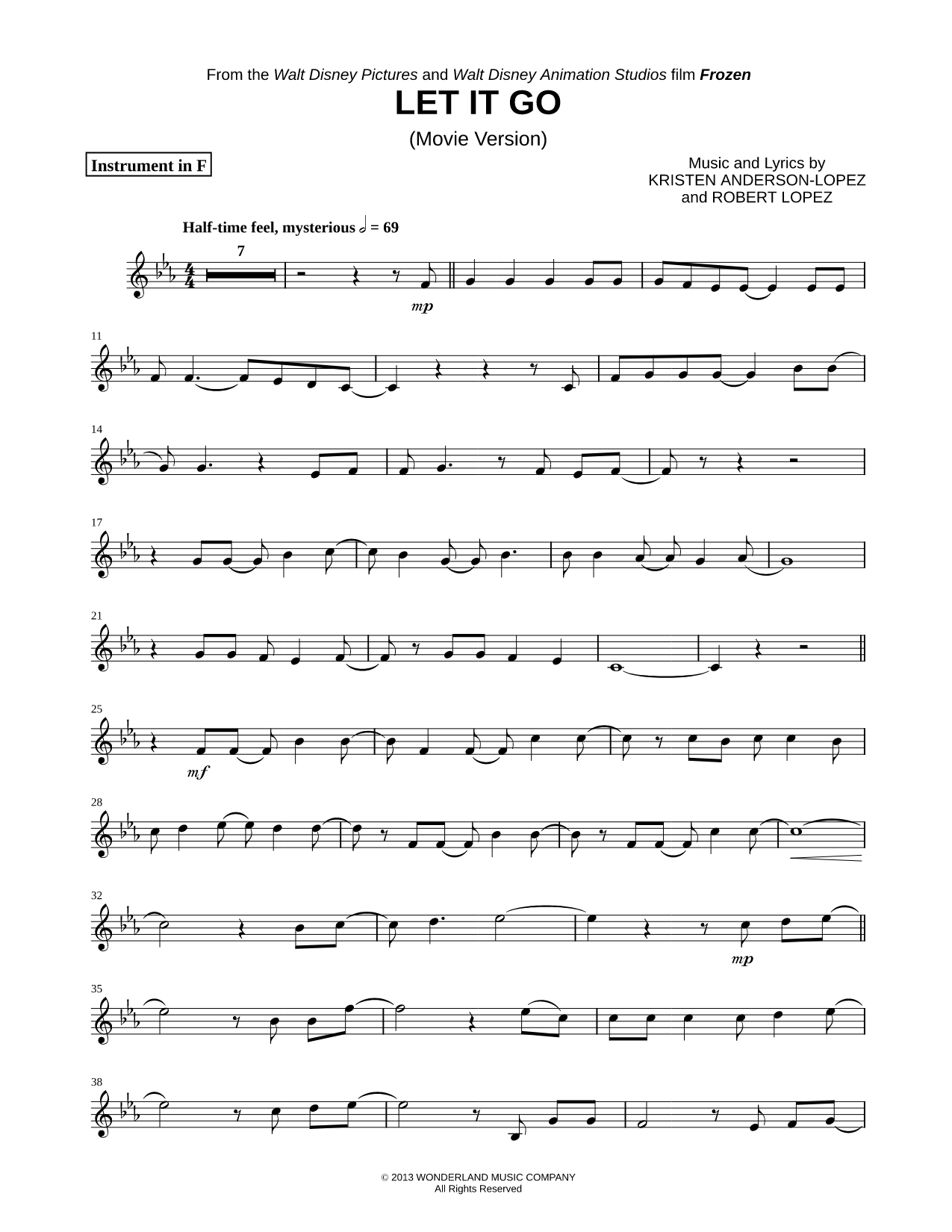Let It Go (Movie Version) - F Instrument