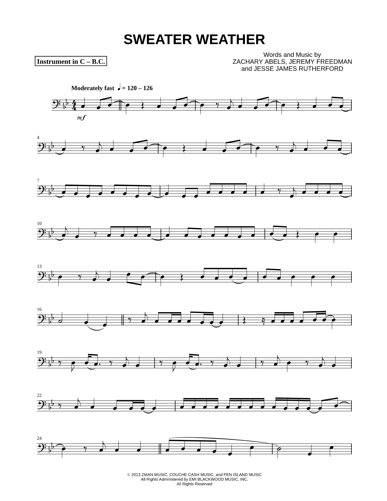 Sweater Weather - Bass Clef Instrument