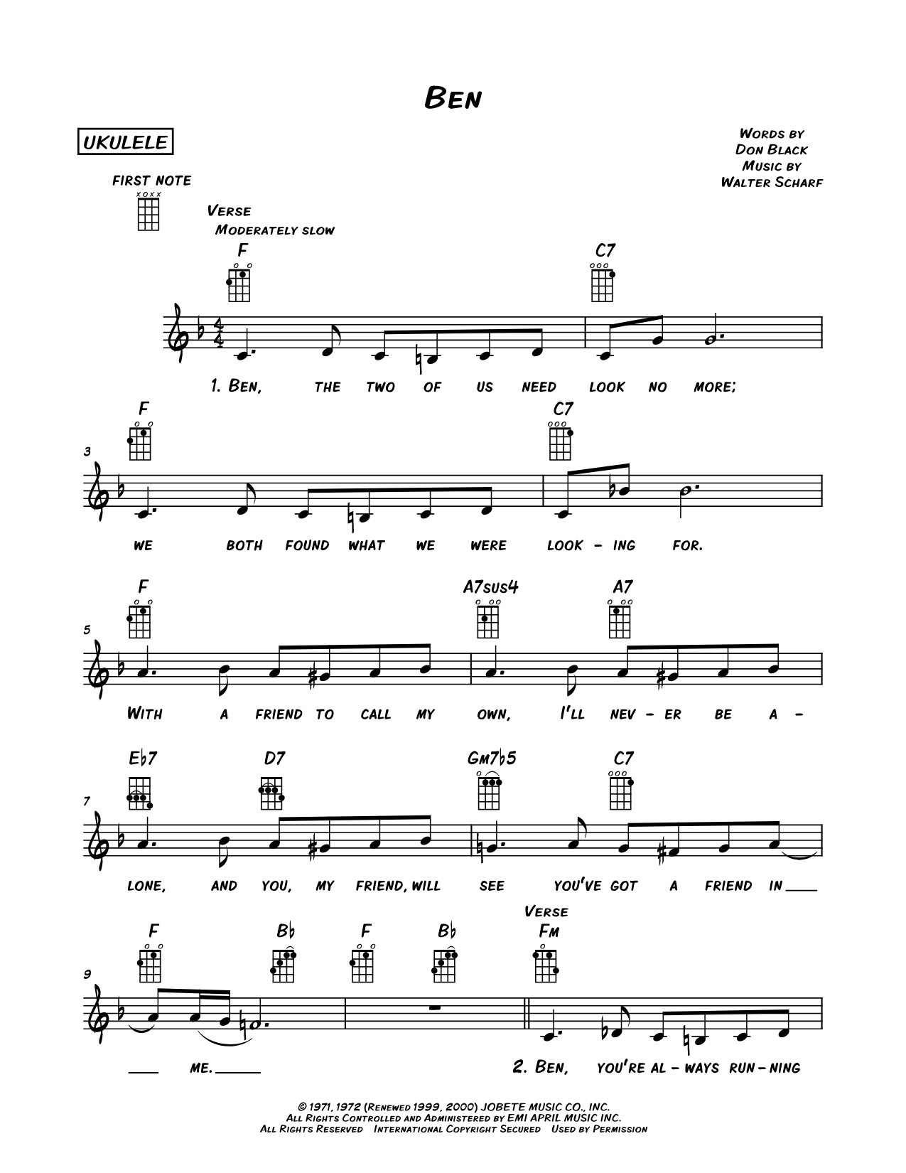 Ben Sheet Music — Ukulele Leadsheet