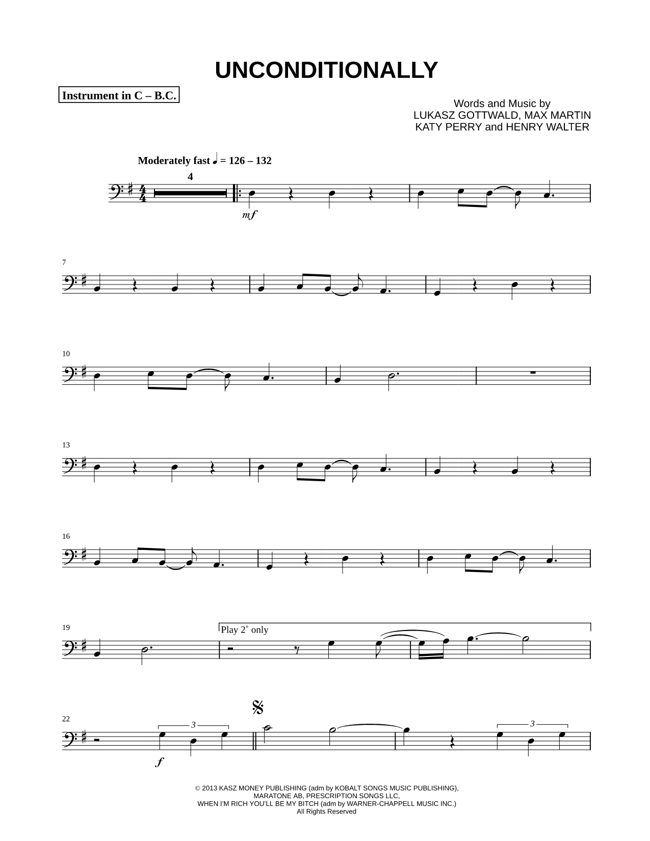 Unconditionally - Bass Clef Instrument