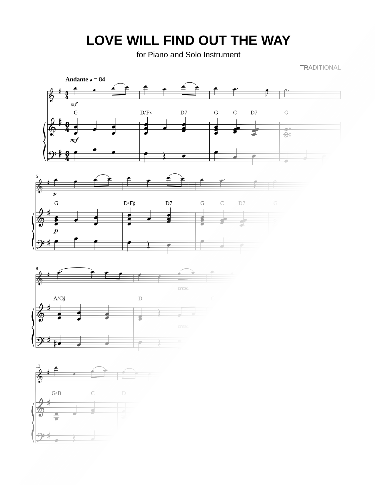 Love Will Find Out the Way - Piano Accompaniment