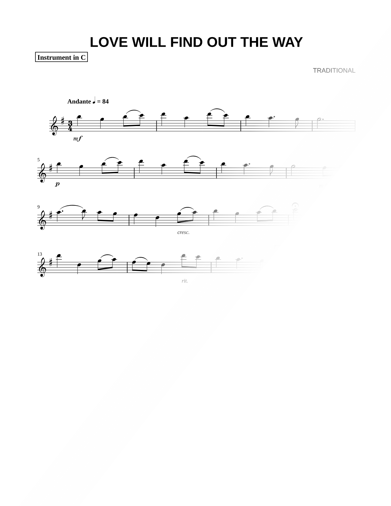 Love Will Find Out the Way - C Instrument
