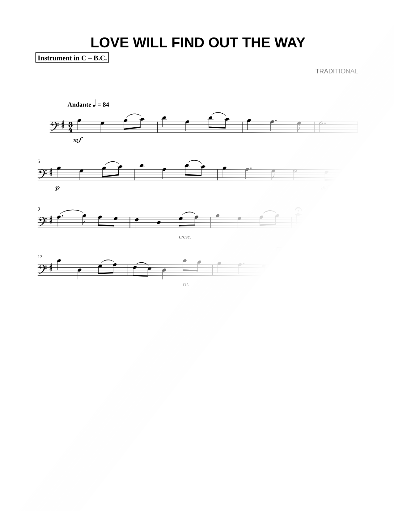 Love Will Find Out the Way - Bass Clef Instrument