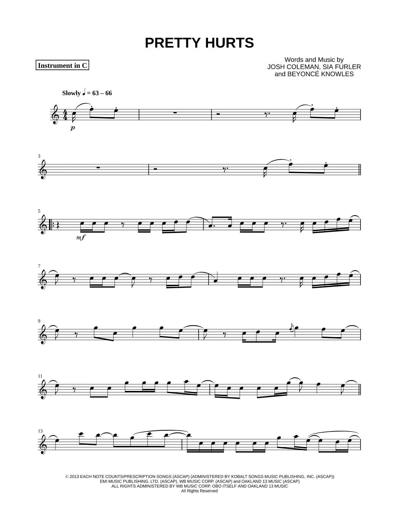 Pretty Hurts - C Instrument