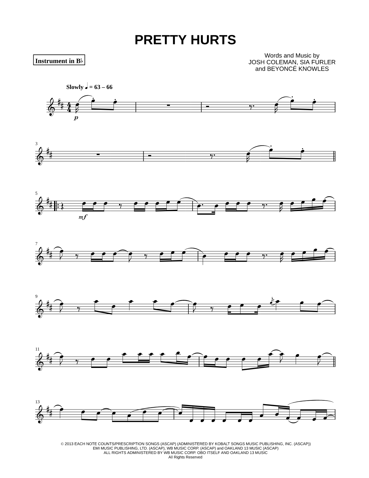 Pretty Hurts - Bb Instrument