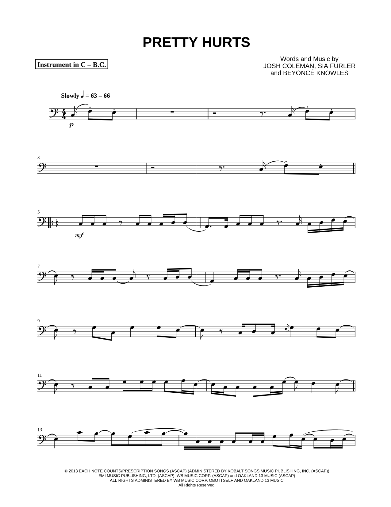 Pretty Hurts - Bass Clef Instrument